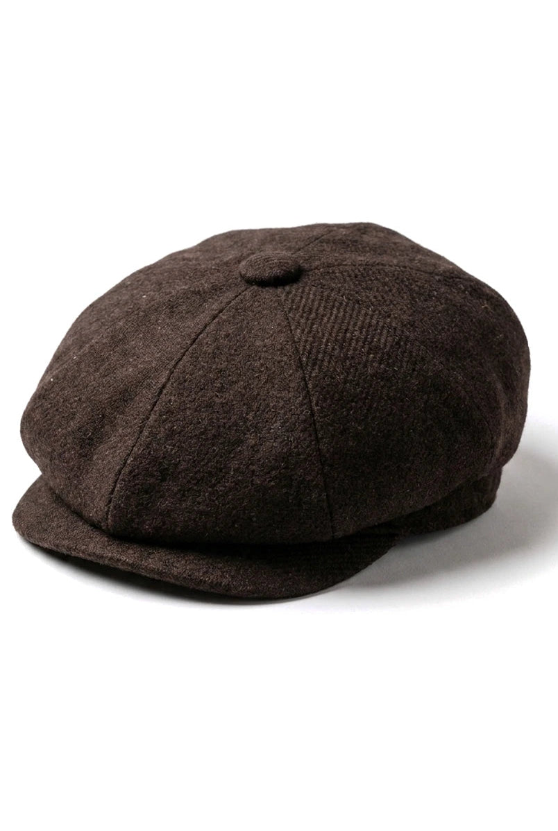HT6363 - Ανδρικό Vintage Tweed Καπέλο Newsboy Peaky Blinders - Καφέ/Κρασί