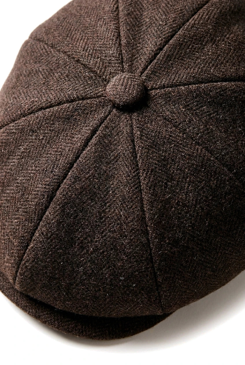 HT6363 - Ανδρικό Vintage Tweed Καπέλο Newsboy Peaky Blinders - Καφέ/Κρασί