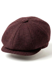 HT6363 - Ανδρικό Vintage Tweed Καπέλο Newsboy Peaky Blinders - Καφέ/Κρασί