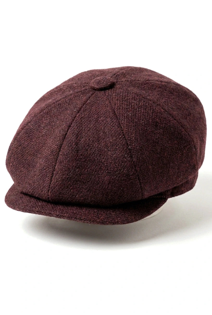 HT6363 - Ανδρικό Vintage Tweed Καπέλο Newsboy Peaky Blinders - Καφέ/Κρασί