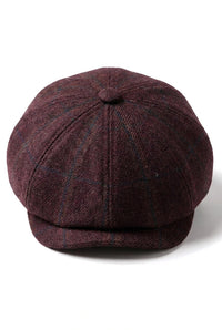 HT6363 - Ανδρικό Vintage Tweed Καπέλο Newsboy Peaky Blinders - Καφέ/Κρασί