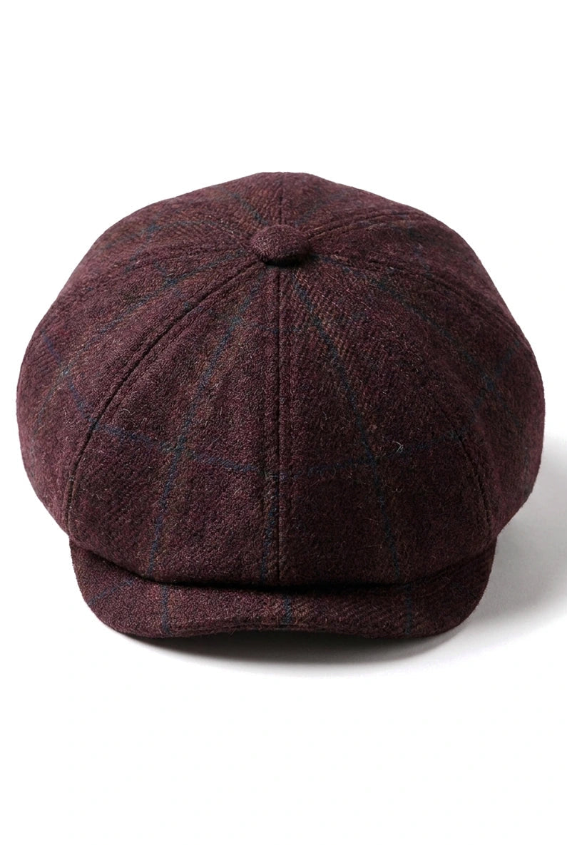 HT6363 - Ανδρικό Vintage Tweed Καπέλο Newsboy Peaky Blinders - Καφέ/Κρασί