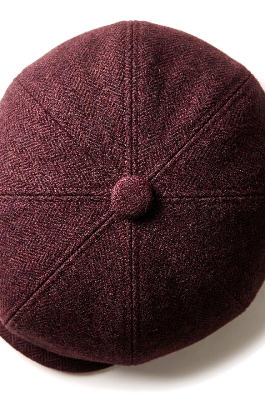 HT6363 - Ανδρικό Vintage Tweed Καπέλο Newsboy Peaky Blinders - Καφέ/Κρασί