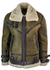 Infinity EK01 Ανδρικό Μπουφάν Viking Vintage RAF από Γνήσιο Δέρμα Προβάτων Sherling από Καφέ Κρεμ Γούνα
