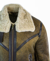 Infinity EK01 Ανδρικό Μπουφάν Viking Vintage RAF από Γνήσιο Δέρμα Προβάτων Sherling από Καφέ Κρεμ Γούνα