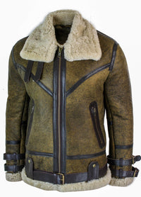 Infinity EK01 Ανδρικό Μπουφάν Viking Vintage RAF από Γνήσιο Δέρμα Προβάτων Sherling από Καφέ Κρεμ Γούνα