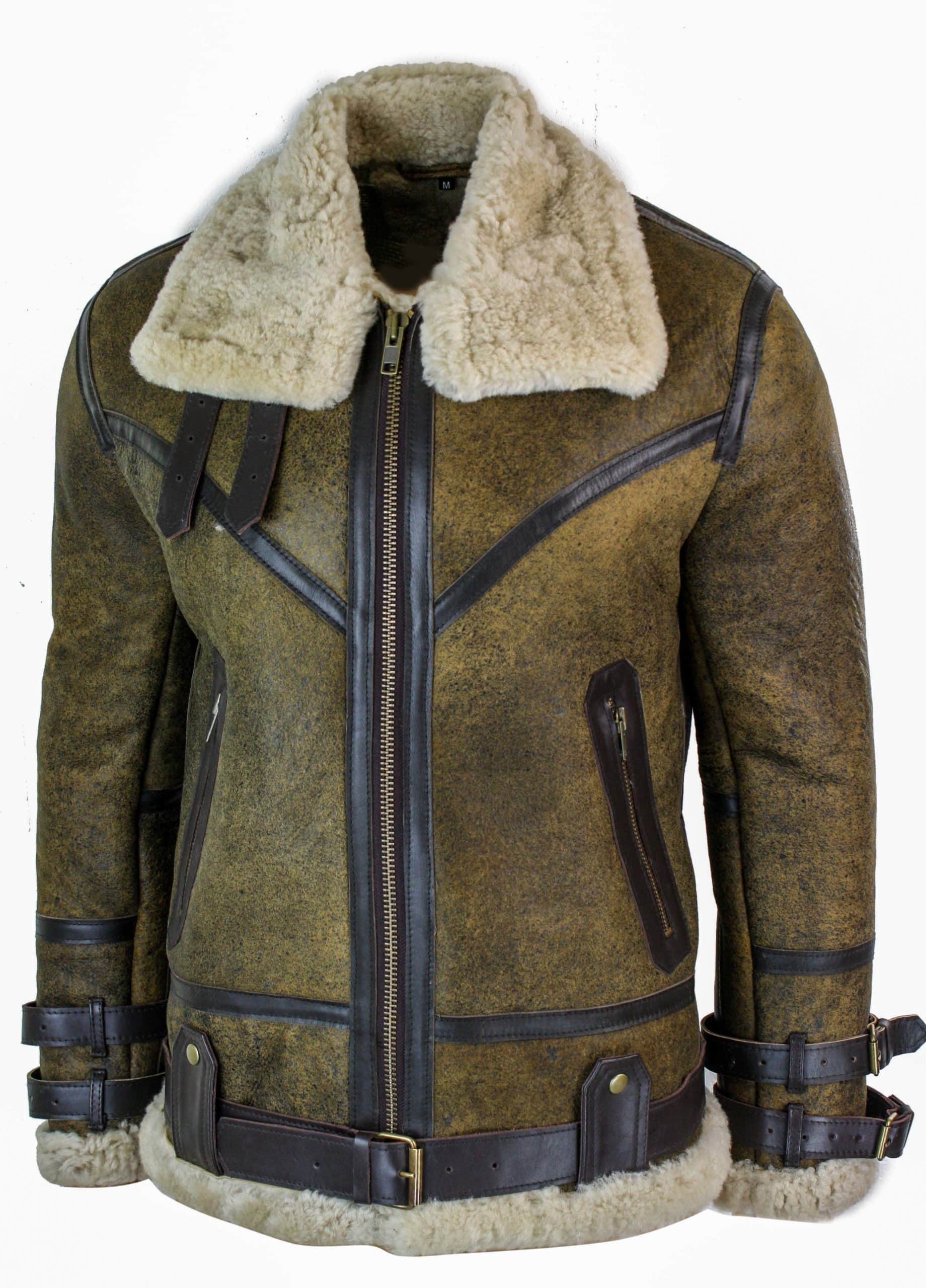 Infinity EK01 Ανδρικό Μπουφάν Viking Vintage RAF από Γνήσιο Δέρμα Προβάτων Sherling από Καφέ Κρεμ Γούνα