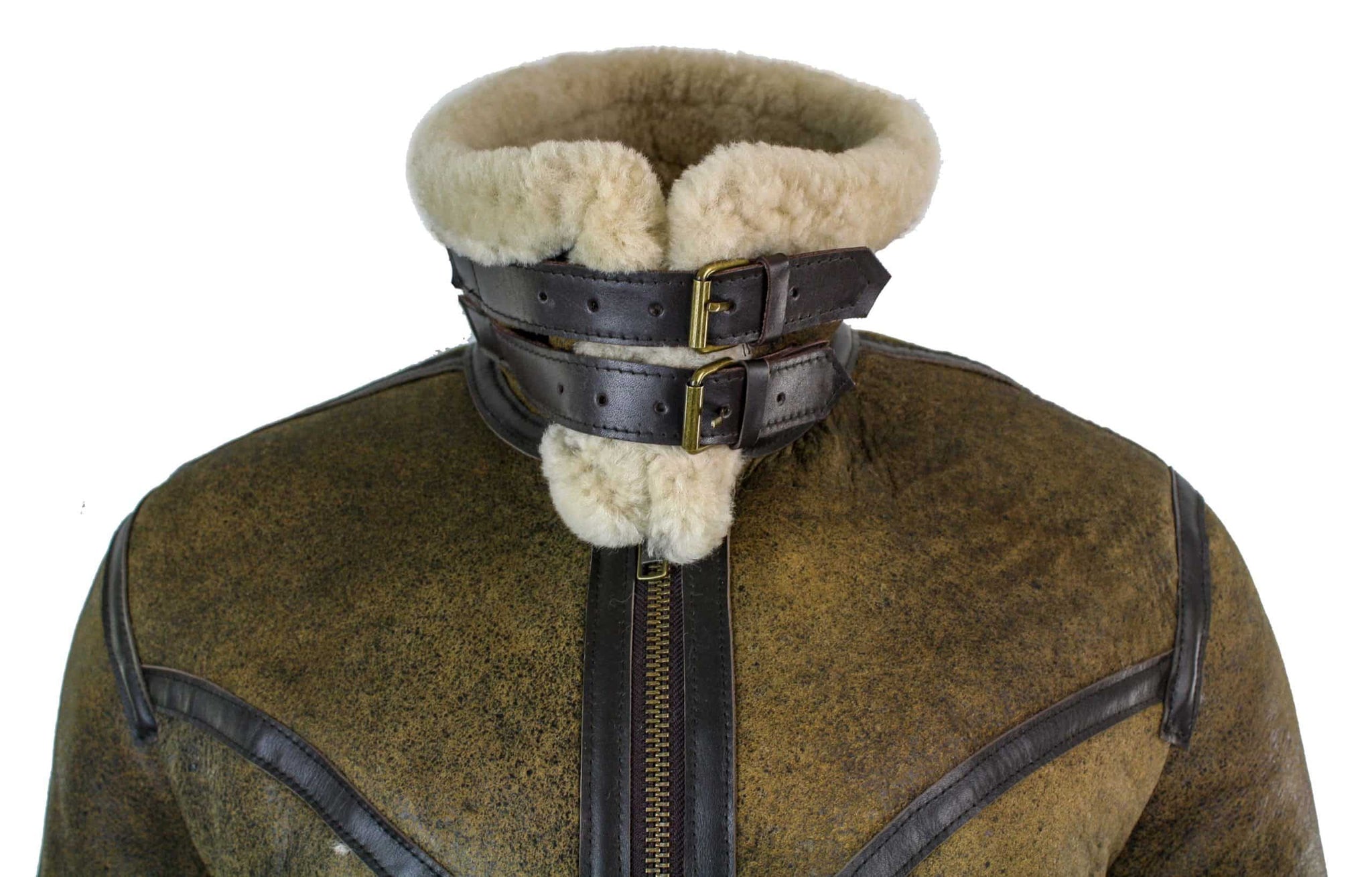 Infinity EK01 Ανδρικό Μπουφάν Viking Vintage RAF από Γνήσιο Δέρμα Προβάτων Sherling από Καφέ Κρεμ Γούνα
