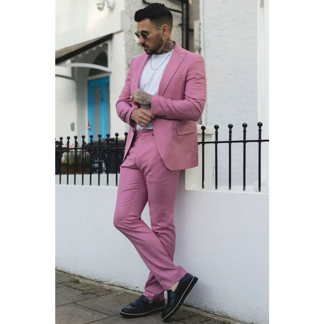 Ανδρικό κοστούμι James 3 τεμαχίων σε ροζ γραμμή με ραφές