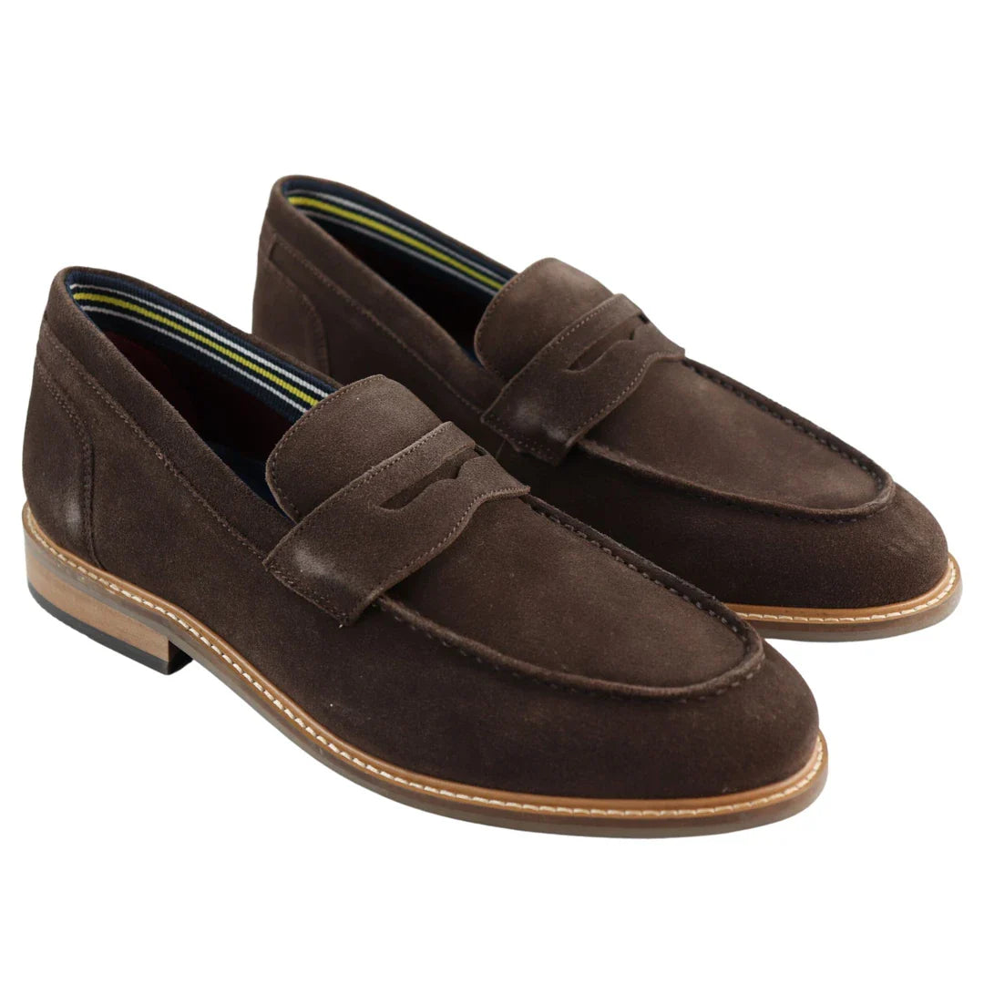 Ανδρικά μοκασίνια από γνήσιο σουέτ, slip-on, καφέ, κομψά, casual, κλασικά, άνετα, σε άνετη γραμμή