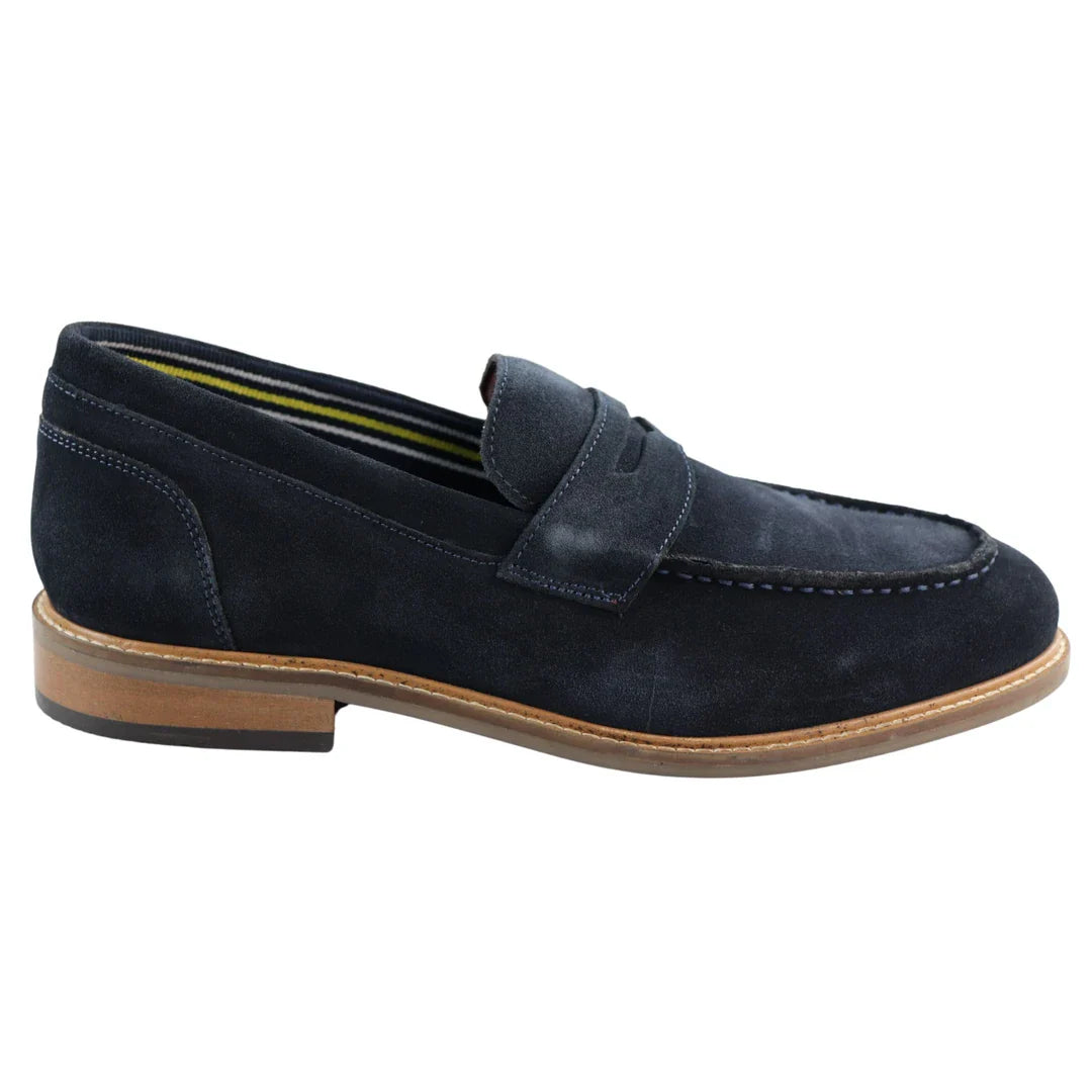 Ανδρικά μοκασίνια από γνήσιο σουέτ, slip-on, μπλε, κομψό, casual, κλασικό, άνετη εφαρμογή
