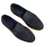Ανδρικά μοκασίνια από γνήσιο σουέτ, slip-on, μπλε, κομψό, casual, κλασικό, άνετη εφαρμογή