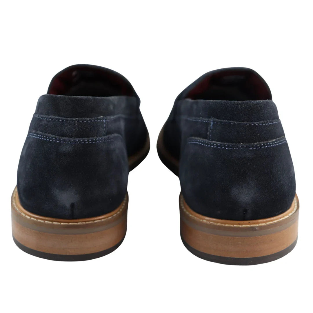 Ανδρικά μοκασίνια από γνήσιο σουέτ, slip-on, μπλε, κομψό, casual, κλασικό, άνετη εφαρμογή
