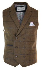Ανδρικό γιλέκο Peaky Blinders Vintage με σταυρωτό μπούστο και τουίντ ψαροκόκαλο, καφέ-καφέ
