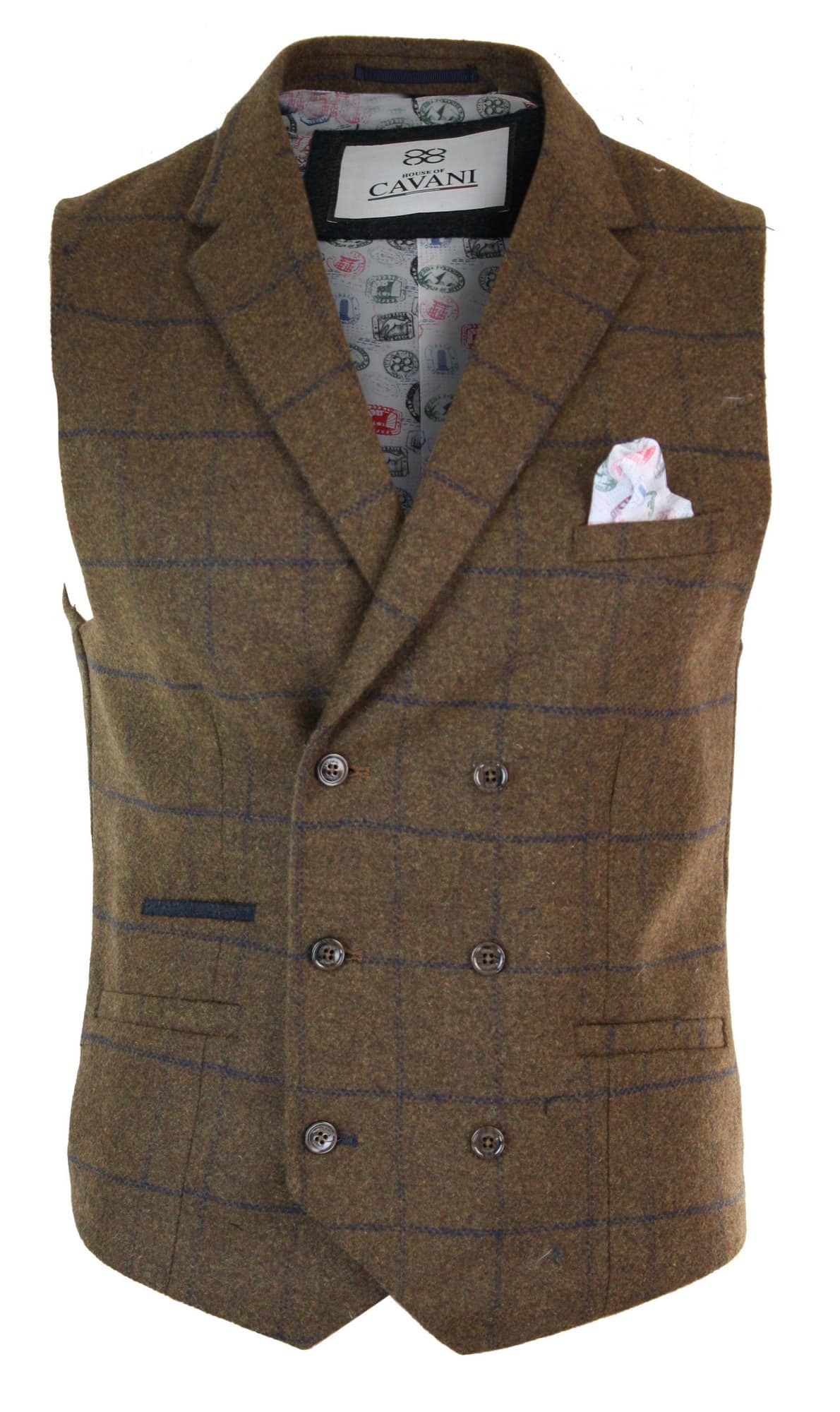 Ανδρικό γιλέκο Peaky Blinders Vintage με σταυρωτό μπούστο και τουίντ ψαροκόκαλο, καφέ-καφέ