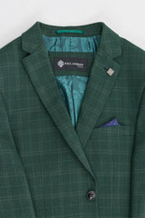 Leo - Ανδρικό Πράσινο Καρό Κοστούμι 3 Τεμαχίων με Ραμμένη Εφαρμογή