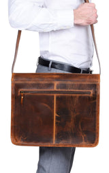 Τσάντα Ταχυδρόμου για Laptop από Γνήσιο Δέρμα - Έως 15" - Καφέ