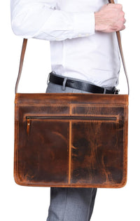 Τσάντα Ταχυδρόμου για Laptop από Γνήσιο Δέρμα - Έως 15" - Καφέ