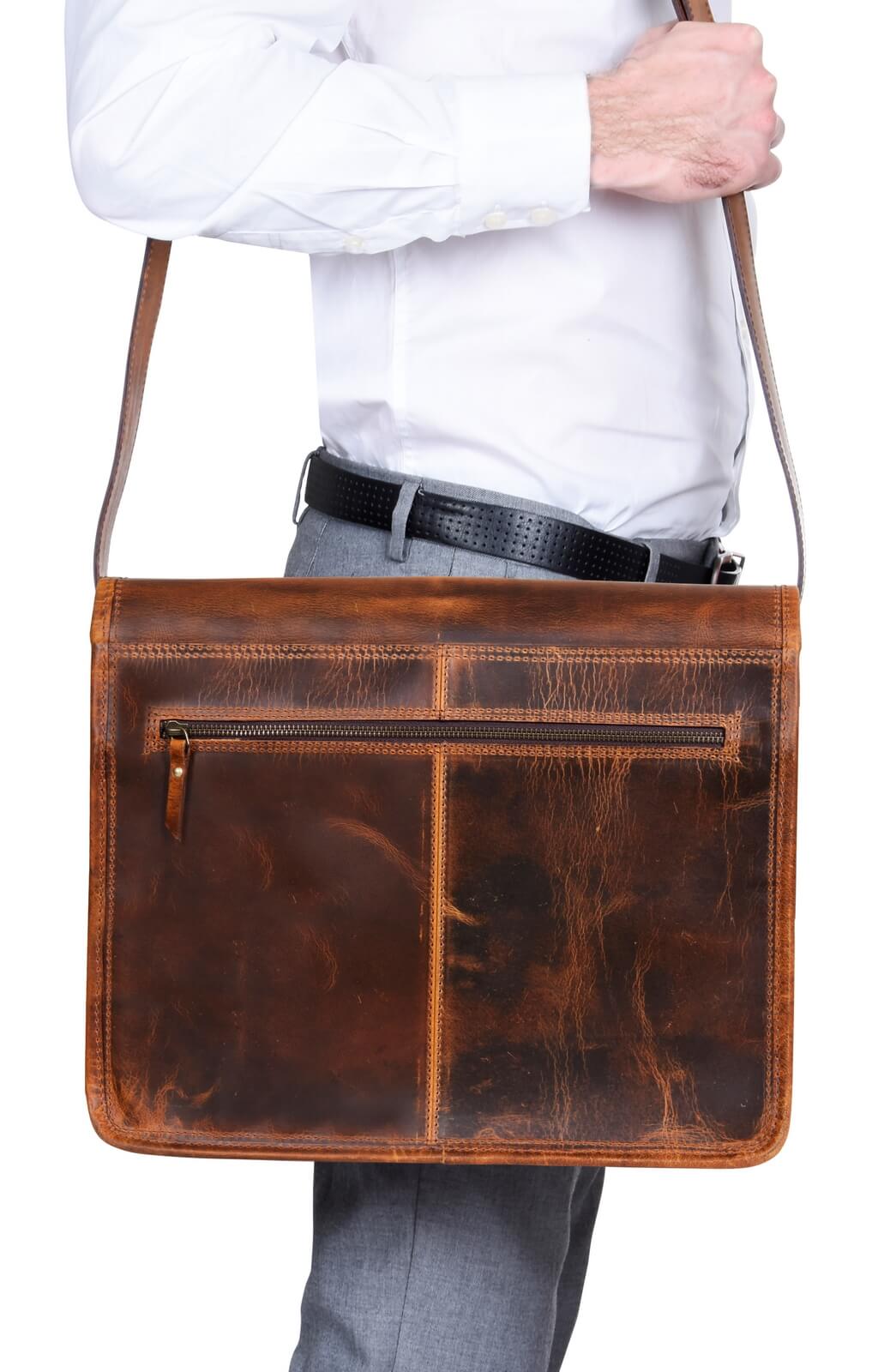 Τσάντα Ταχυδρόμου για Laptop από Γνήσιο Δέρμα - Έως 15" - Καφέ