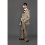 Liam - Ανδρικό καφέ καρό κοστούμι 3 τεμαχίων
