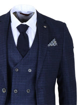 Luis - Ανδρικό Μπλε Καρό Κοστούμι 3 Τεμαχίων σε Στενή Γραμμή