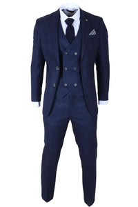 Luis - Ανδρικό Μπλε Καρό Κοστούμι 3 Τεμαχίων σε Στενή Γραμμή