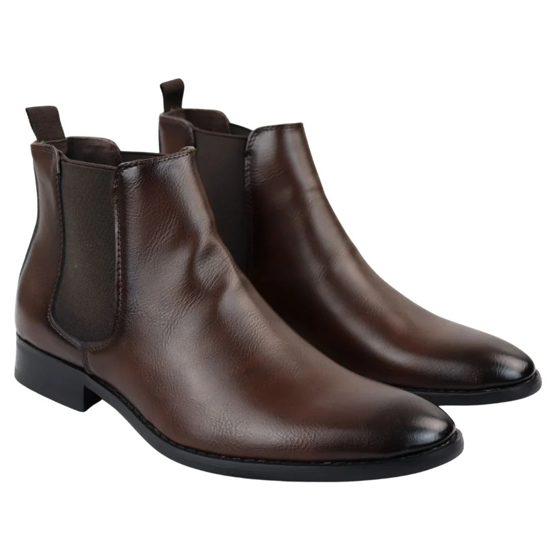 Ανδρικά καφέ μποτάκια Chelsea Slip-On μέχρι τον αστράγαλο