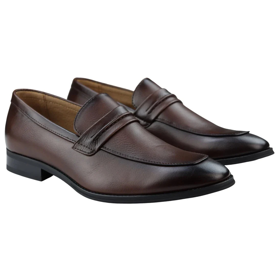 Ανδρικά Μοκασίνια σε Καφέ Χρώμα, Slip On, Επίσημα Παπούτσια με Δερμάτινη Επένδυση