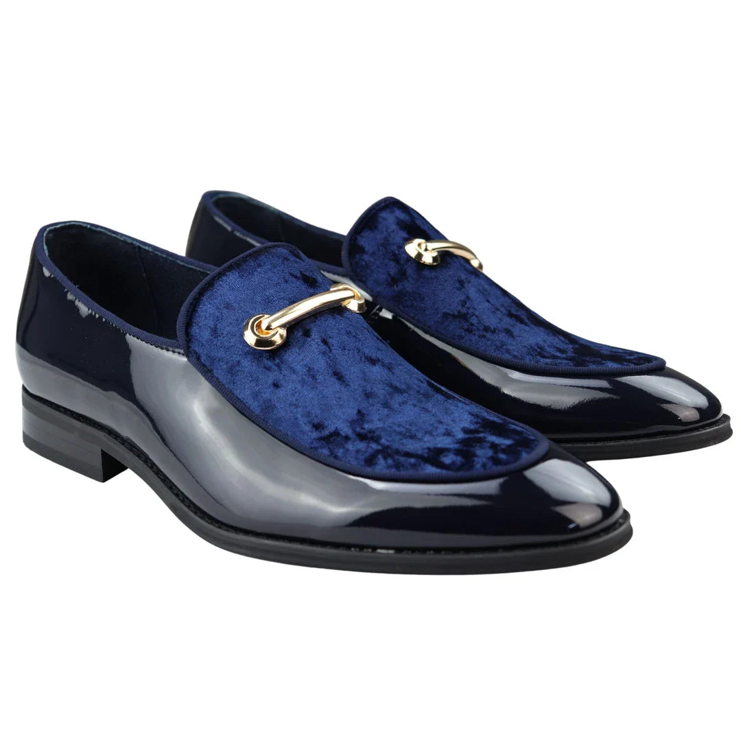 Ανδρικά Μοκασίνια Loafers από Δέρμα, Μπλε Επένδυση, Slip On, Βελούδινα, Έξυπνα Επίσημα Παπούτσια