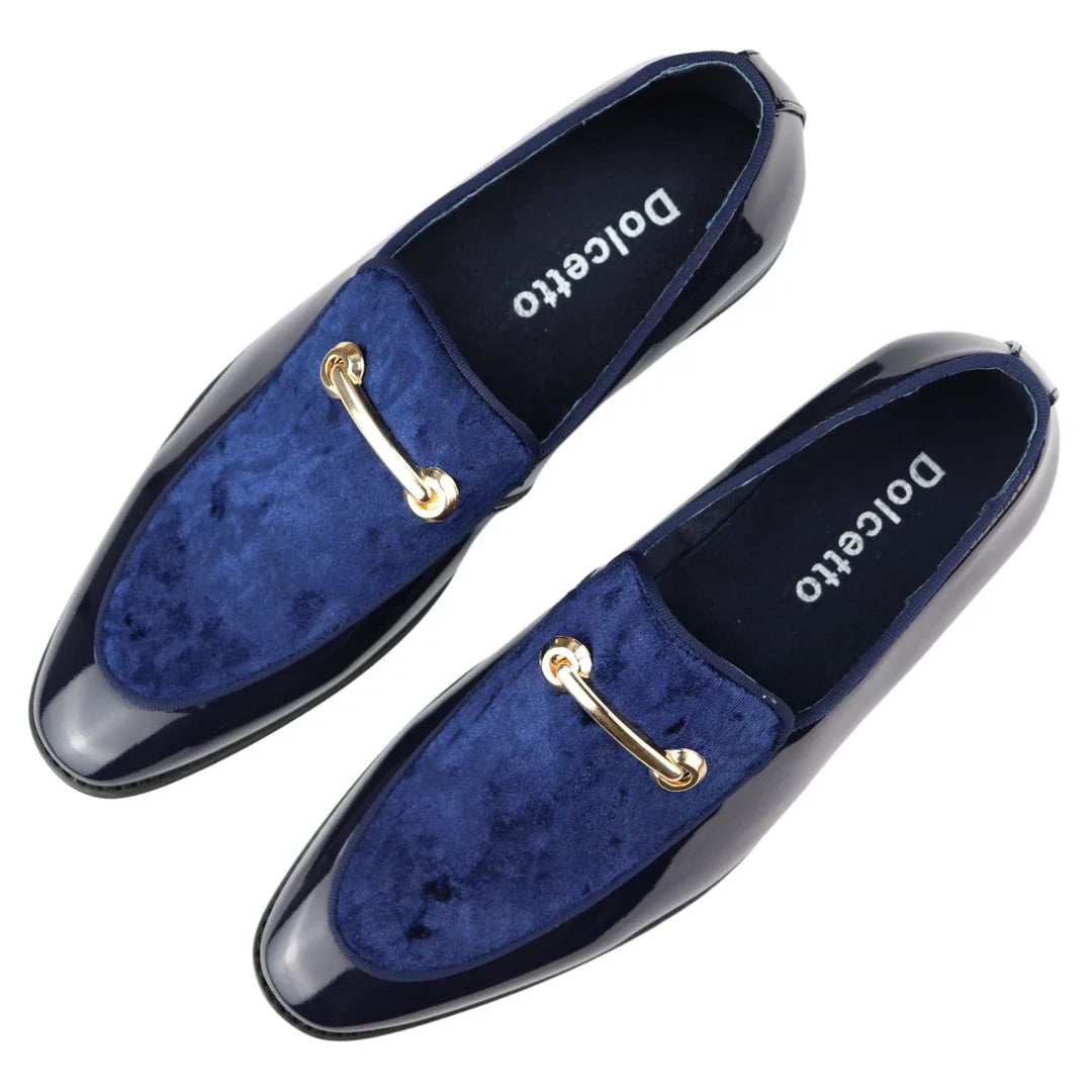 Ανδρικά Μοκασίνια Loafers από Δέρμα, Μπλε Επένδυση, Slip On, Βελούδινα, Έξυπνα Επίσημα Παπούτσια