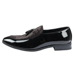 Ανδρικά Slip On Loafers με Φούντες από Βελούδο και Λεπτομέρειες σε Μαύρο Λουστρίνι