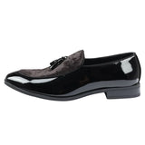 Ανδρικά Slip On Loafers με Φούντες από Βελούδο και Λεπτομέρειες σε Μαύρο Λουστρίνι