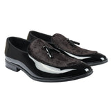 Ανδρικά Slip On Loafers με Φούντες από Βελούδο και Λεπτομέρειες σε Μαύρο Λουστρίνι