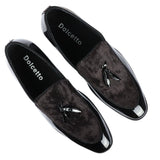 Ανδρικά Slip On Loafers με Φούντες από Βελούδο και Λεπτομέρειες σε Μαύρο Λουστρίνι