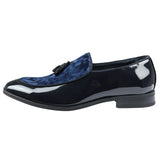 Ανδρικά Loafers με slip-on βελούδινη φούντα και λεπτομέρειες από λουστρίνι σε μπλε χρώμα