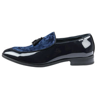 Ανδρικά Loafers με slip-on βελούδινη φούντα και λεπτομέρειες από λουστρίνι σε μπλε χρώμα