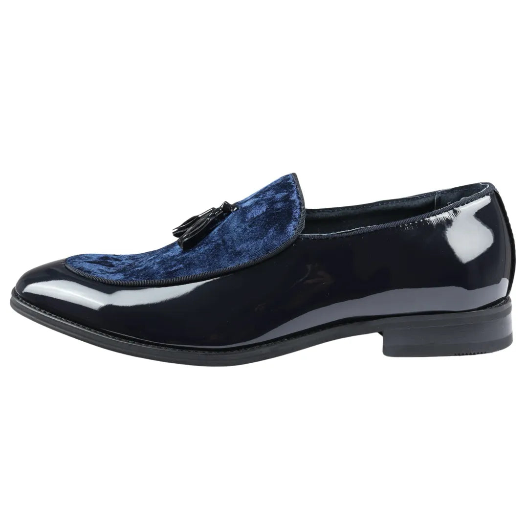 Ανδρικά Loafers με slip-on βελούδινη φούντα και λεπτομέρειες από λουστρίνι σε μπλε χρώμα