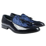 Ανδρικά Loafers με slip-on βελούδινη φούντα και λεπτομέρειες από λουστρίνι σε μπλε χρώμα