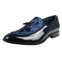 Ανδρικά Loafers με slip-on βελούδινη φούντα και λεπτομέρειες από λουστρίνι σε μπλε χρώμα