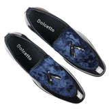 Ανδρικά Loafers με slip-on βελούδινη φούντα και λεπτομέρειες από λουστρίνι σε μπλε χρώμα