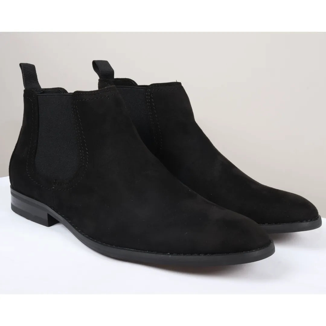 Ανδρικές μπότες Chelsea Slip-On από μαύρες σουέτ με επένδυση δέρματος