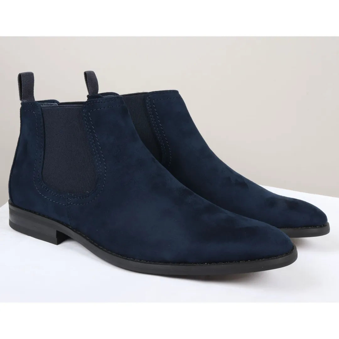 Ανδρικές μπότες Chelsea Slip On σε μπλε χρώμα από σουέτ με επένδυση από δέρμα