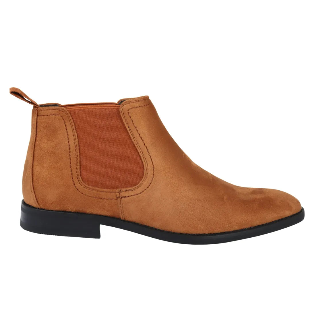 Ανδρικές μπότες Chelsea Slip On σε καφέ, καφέ, σουέτ και δερμάτινη επένδυση