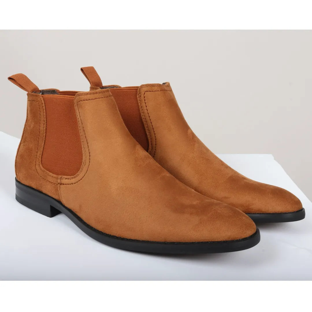 Ανδρικές μπότες Chelsea Slip On σε καφέ, καφέ, σουέτ και δερμάτινη επένδυση