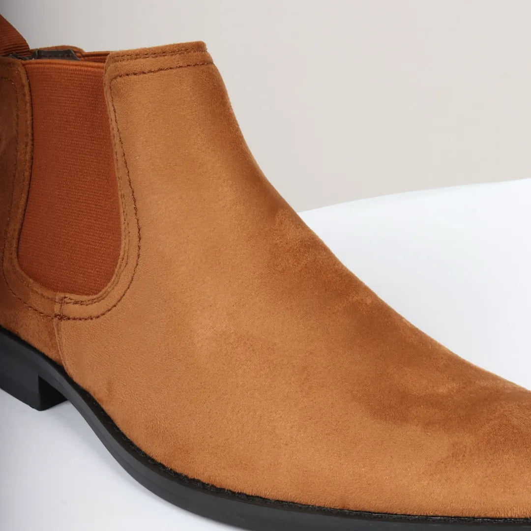 Ανδρικές μπότες Chelsea Slip On σε καφέ, καφέ, σουέτ και δερμάτινη επένδυση