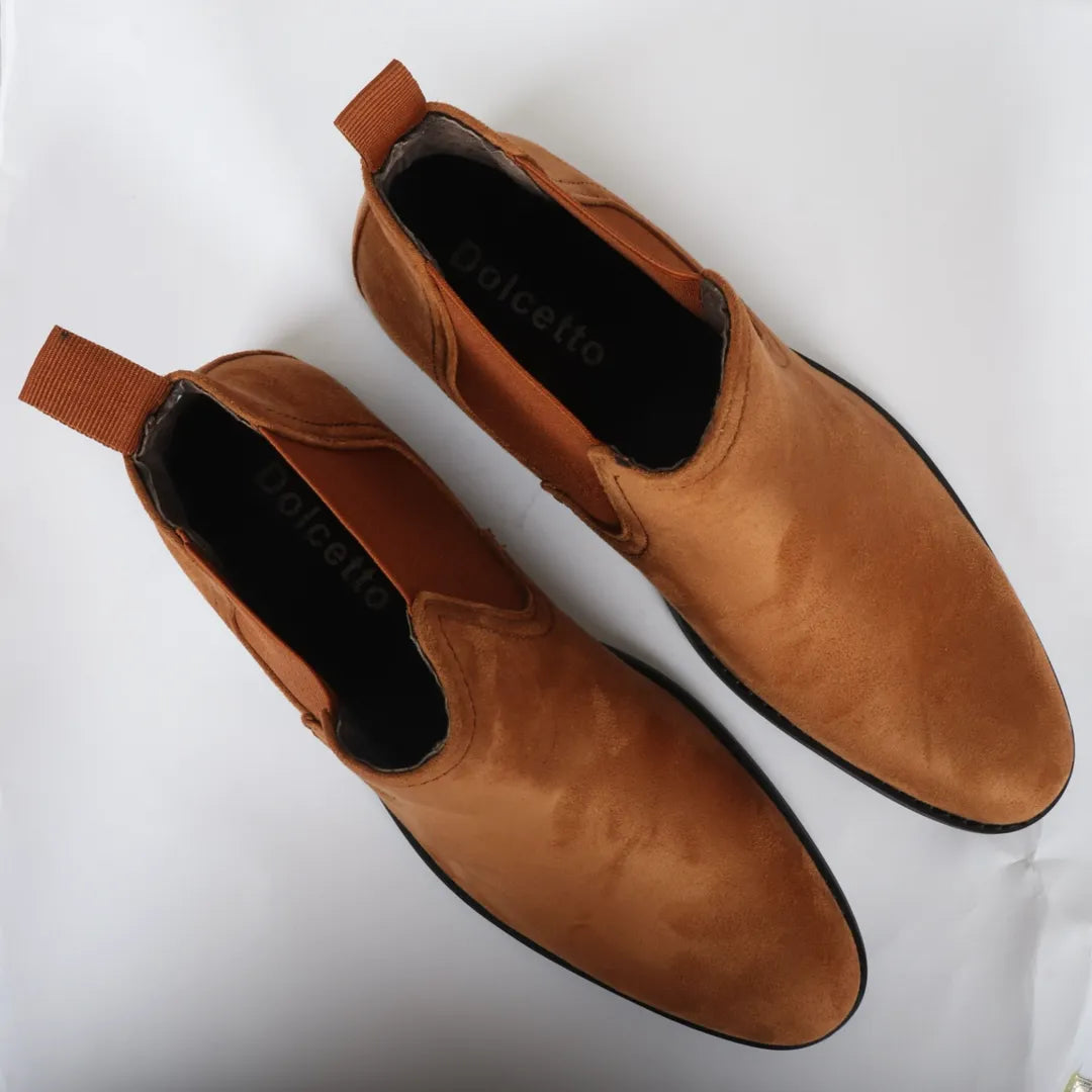 Ανδρικές μπότες Chelsea Slip On σε καφέ, καφέ, σουέτ και δερμάτινη επένδυση