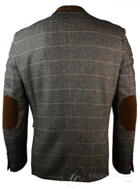Ανδρικό καρό vintage ψαροκόκαλο τουίντ γκρι ανθρακί σακάκι με εφαρμογή-μαύρο
