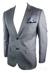 Ανδρικό Tweed Vintage Retro Γκρι Καρό Σακάκι με Μπλέιζερ Αγκώνα με Μαύρο Τελείωμα