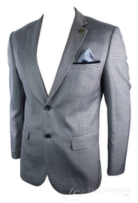 Ανδρικό Tweed Vintage Retro Γκρι Καρό Σακάκι με Μπλέιζερ Αγκώνα με Μαύρο Τελείωμα