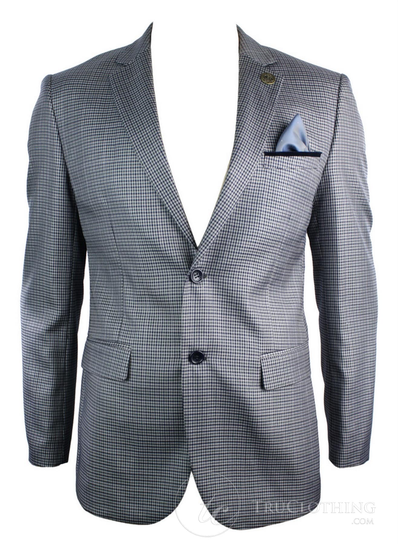 Ανδρικό Tweed Vintage Retro Γκρι Καρό Σακάκι με Μπλέιζερ Αγκώνα με Μαύρο Τελείωμα